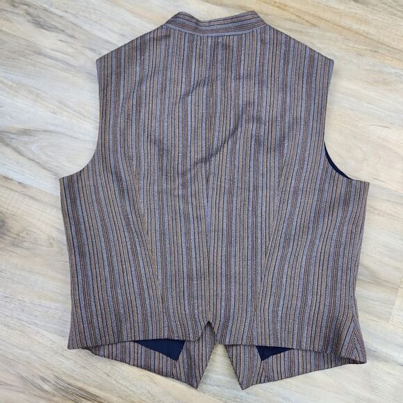 🔹️Vintage Anne Klein II Brown Pinstripe Button Front Sleeveless Vest Size 6 - Picture 2 of 11